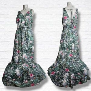 H&M Conscious Collection Green Tropical Print Floor Length Dress Size 10